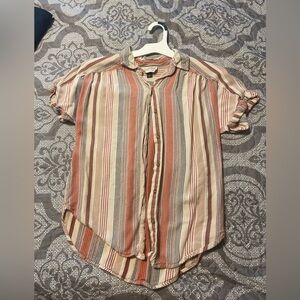 Universal Thread Striped Button-Up Top - Red, Cream, Tan